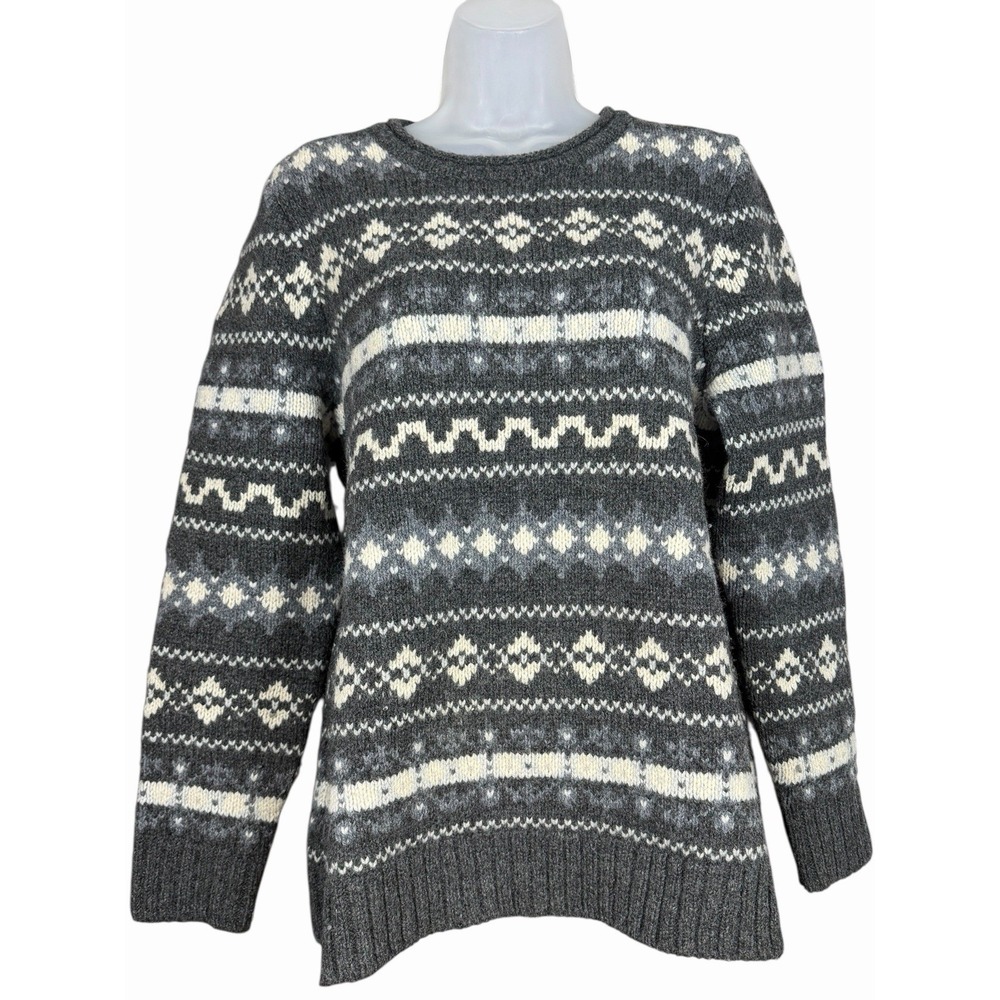 LL Bean Sweater Womens Large Classic Ragg Wool Fair Isle Crewneck Lambswool Cozy